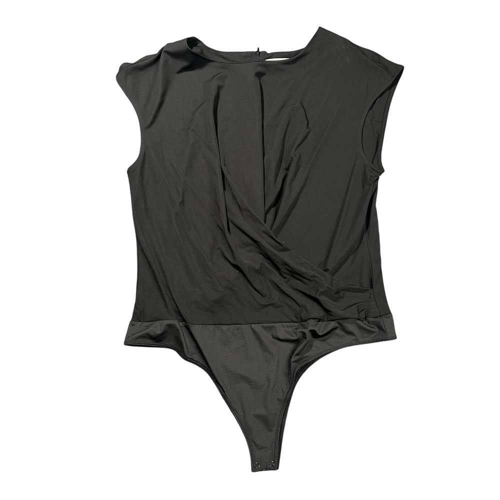 NWT Calvin Klein Women's XL‎ Black Draped Surplice Sleeveless Bodysuit M3GHX857
